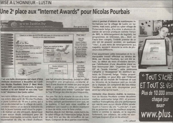 Nicolas Pourbaix récompensé aux Awards Internet avec Lustin