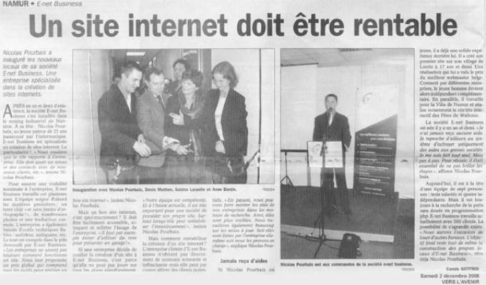 Inauguration des bureaux d'E-net dans le journal l'Avenir
